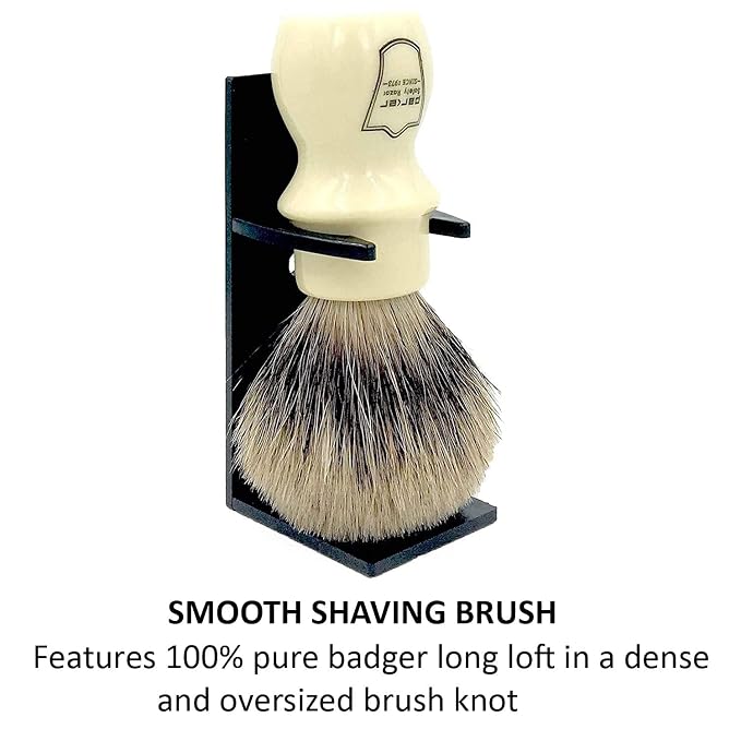 Parker Handmade Deluxe Mug Shaving Brush with Stand – 100% 3-Band Pure Badger Bristles –Extra Dense and Firm (Ivory)