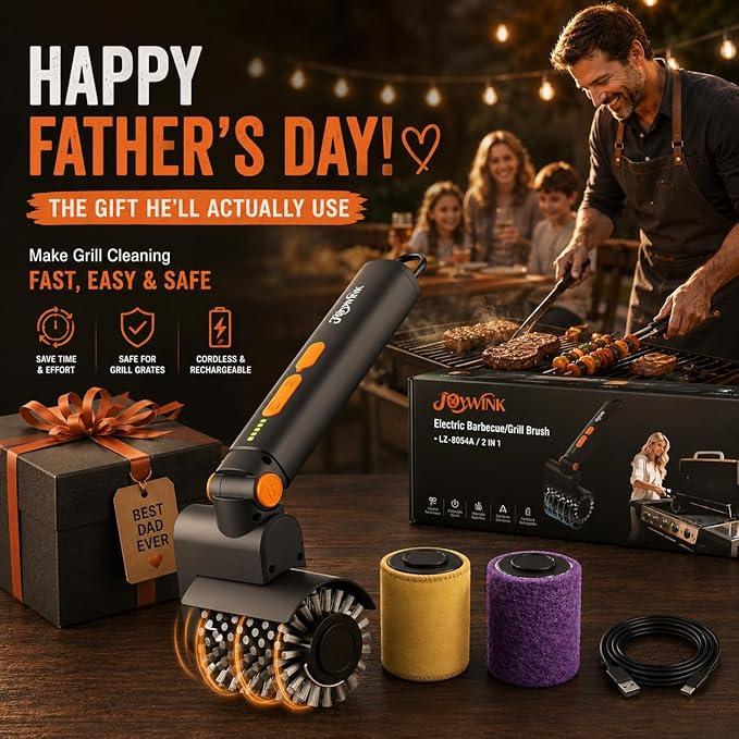 Upgraded Electric Grill Brush - Extreme 50kg Torque Power Grill Brush, 7.4V Motor, Safe for All Grills, SUS304 Anti-Shedding Bristle, with Heat Resistant Mat & Polishing Pad, for Fathers Day