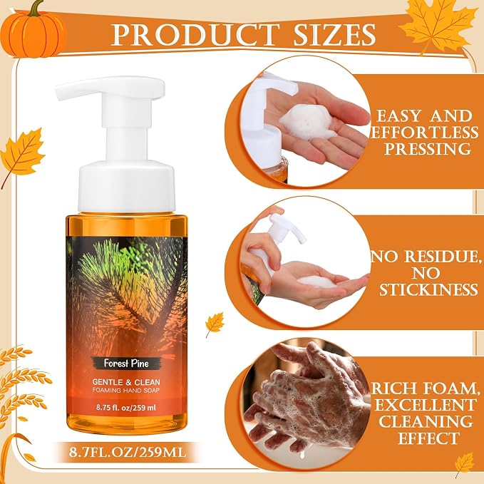 6 Pack Fall Foaming Hand Soap with Pump Care Moisturizing Liquid Autumn Scents Hand Soap Party Favor for Seasonal Home Decor and Gifting 8.75 Fl. oz
