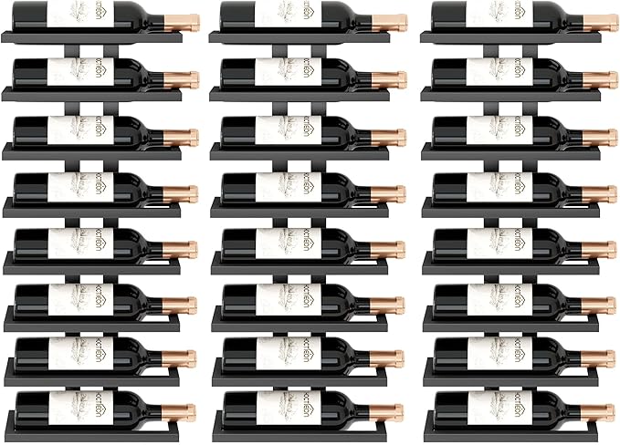 Hoctieon 3-Set 8 Tier Wall Mount Wine Rack (24 Tiers), Wall Racks for Wine Bottles Display and Storage, Hanging Bottle Organizer for Living Room, Dining Room, Wine Cellar, Bar, Black