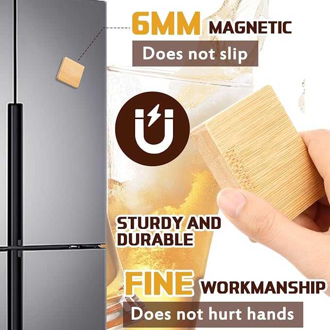 Vesici 24 Pcs Magnetic Bottle Opener 2.5in DIY Bamboo Square Shape Beer Openers Wooden Fridge Magnet Refrigerator Sticker Gift for Beer Lover Wedding Guest Kitchens Bars Parties