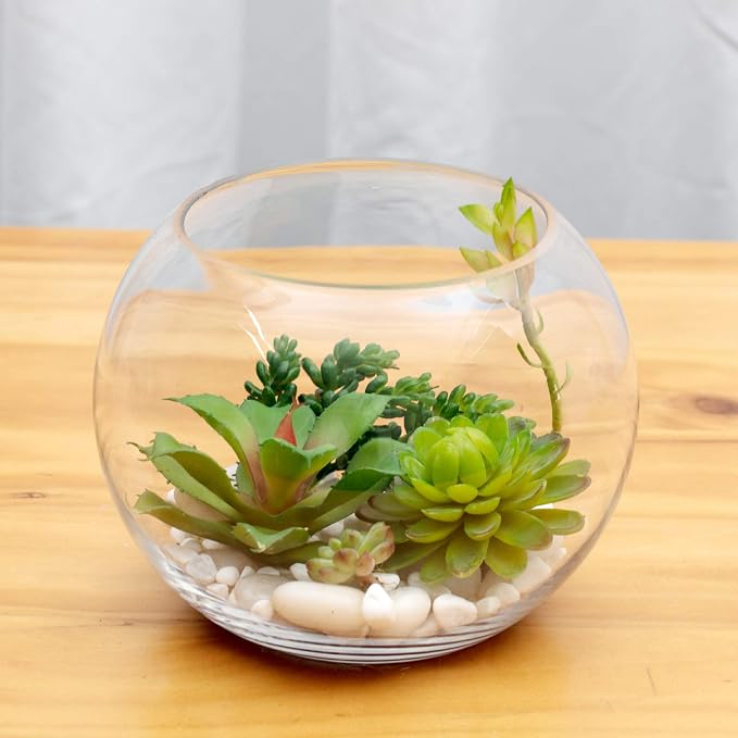 WGV Bowl Glass Vase Bulk, Diameter 10", Height 8", Open Width 6", (Multiple Sizes Choices) Clear Bubble Planter Terrarium Fish Bowl for Wedding Event Home Decor, 4 Pieces (VBW0010)