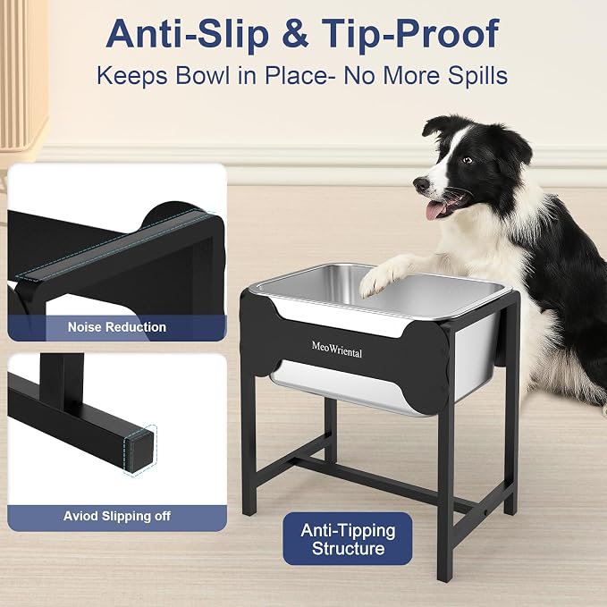 2.5 Gallon Elevated Dog Water Bowl for Large Breeds, 16.5" Tall Raised Stainless Steel Large Dog Water Bowl with Full Metal Stand for Relief Joint Pressure, Tip-Proof, Easy to Clean, Indoor & Outdoor