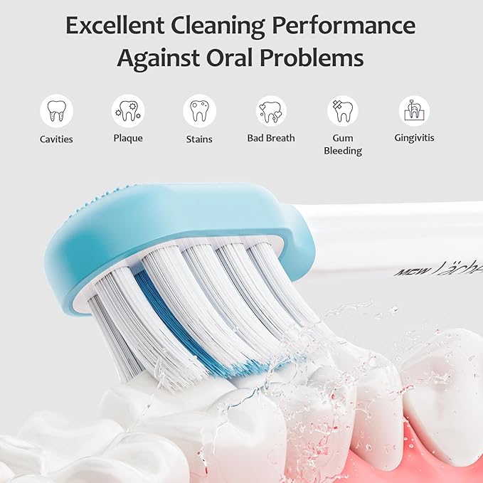MGW Electric Toothbrush - Sonic Electric Toothbrush for Adults,Smart Timers & 3 Modes (3 Intensity Levels Each), IPX8 Waterproof, 4 Brush Heads, Travel Case, White