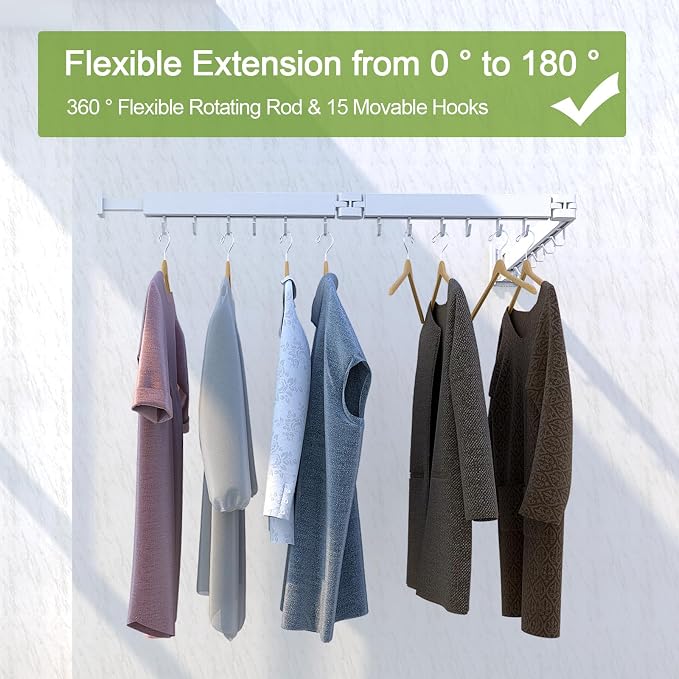 Kelisiting Clothes Drying Rack, Laundry Drying Rack Wall Mounted, [No-Drill & Drilling to Choose] 3-Fold Laundry Drying Racks for Hanging Clothes, Foldable & Sturdy Space Saver for Laundry Room -White