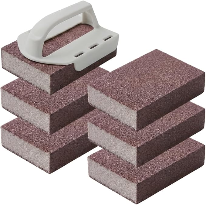 Magics Emery Cleaning Sponge, Pot Scrubber Carborundum Sponge with Handle, Cleaning Eraser Scrub Pads for Cleaning Pots and Pans, BBQ Grill Dish Brush Scouring Pads (Grey 6pcs)