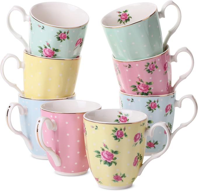 BTaT- Royal Coffee Mugs, 12 oz, Set of 8, Porcelain Bone China, Tea Mug, Large Coffee Mugs for Coffee Cups Set, Tea Cups