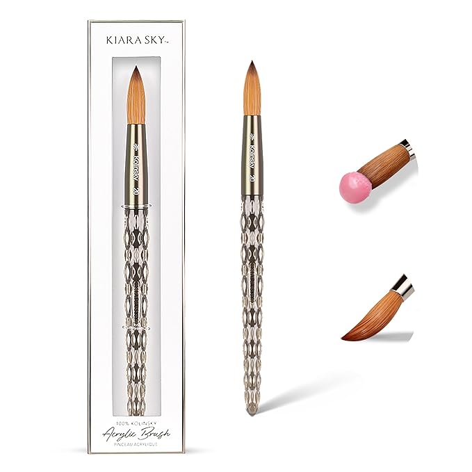 Kiara Sky Kolinsky Acrylic Nail Brush #20 – Pure Kolinsky Sable Hair, Black Crystal Handle, Acetone Resistant, for Acrylic Application, Extensions & 3D Nail Art