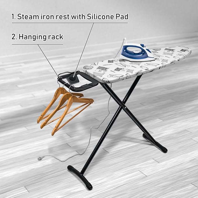 Duwee 12"x36" Ironing Board with Heat Resistant Cover and Thicken Felt Pad, Heavy Sturdy Legs
