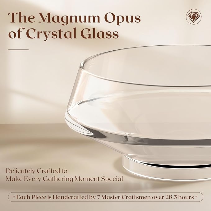 SoulThink® Golden Ratio Extra Large Crystal Glass Salad Bowl Set - Hosting Essentials Salad Serving Bowl with Acacia Wooden Salad Servers and Base, Dinner Party Must Haves for All Occasions