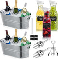 10 Pcs Ice Buckets Party Set for Mimosa Bar Wedding BBQ | Include 3 Gallon Galvanized Beverage Tub, 50oz Plastic Carafes with Lids, Ice Scoops Blackboard Sticker, Bottle Opener