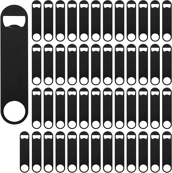 50 Pack Flat Beer Bottle Opener 7 inch Stainless Steel Flat Bottle Opener Beer Bottle Openers for Bartender Kitchen Bar Restaurant (Black)