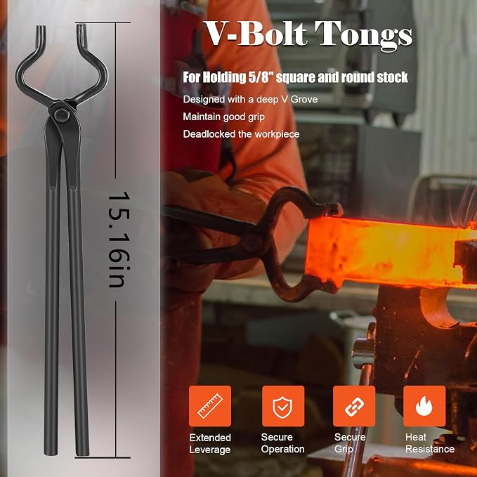Blacksmith Tongs Set Knife Making Forge Tongs for Bladesmithing & Blacksmithing - 4 Tongs Tool Kit