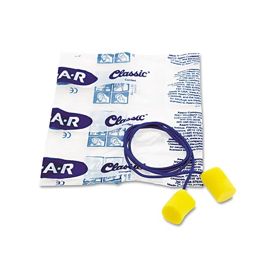 3M Ear Plugs, E-A-R Classic 311-1101, 200 Pairs of Disposable Earplugs, 1 Pair/Poly Bag, Corded, Noise Reduction Rating 29 dB NRR, Foam, Regular Size, Roll Down, Compliant with ANSI/ASA S12.71-2018