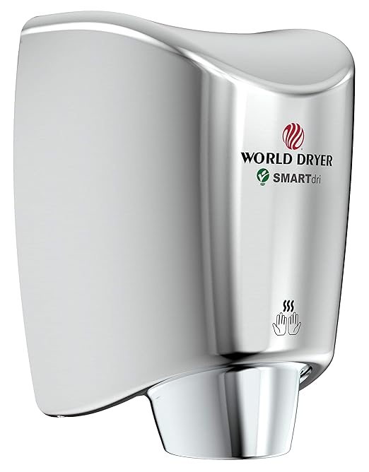 World Dryer K-972 SMARTdri High Efficiency Intelligent Automatic Hand Dryer in Polished Stainless Steel Multi-Port Nozzle, 110-120V