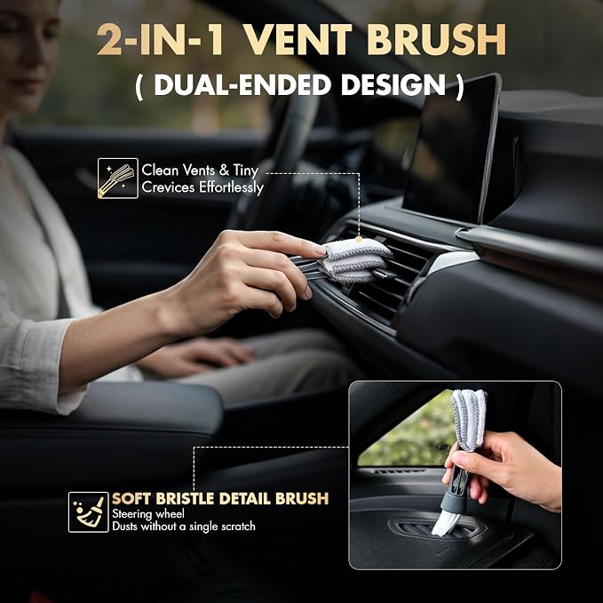 VCANENERGY 29PCS Car Cleaning Kit Interior Detailing for Men Women（Blue） | 17000PA High Power Handheld Cordless Car Vacuum Rechargeable, Detailing Brush Set, Windshield Cleaner Tool, Tire Brush