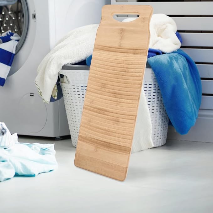 NOLITOY Bamboo Laundry Washboard Handwashing Clothes Old Fashioned Washboard Thickened Scrub Board Soft Brush Cleaning Tool