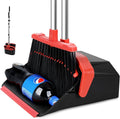 Tiumso Upgrade Broom with Dustpan Combo Set, Broom and Dustpan Set with 51'' Long Handle, Dust Pan and Brooms, ZeroGap Lip, Self-Cleaning Dustpans Teeth for Lobby Kitchen Restaurant - Black and Red
