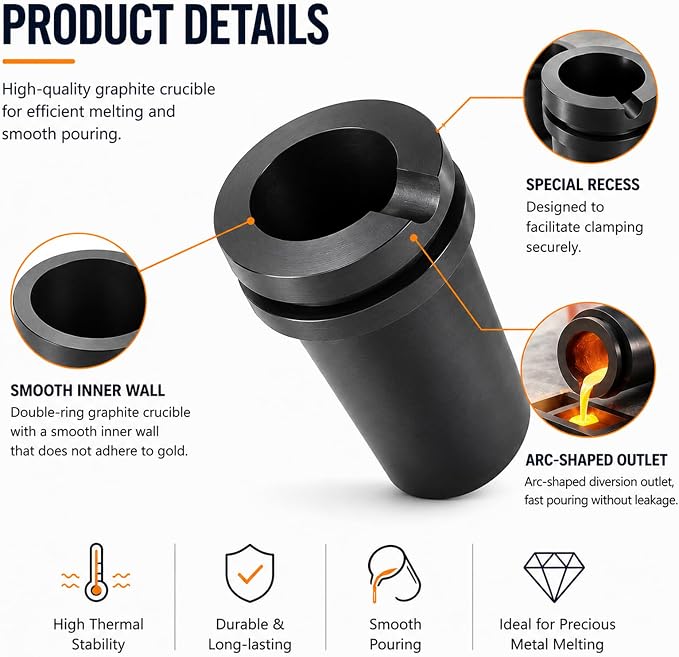 3KG High Purity Graphite Crucible with Tongs for Metal Casting | Heat Resistant; Smooth Interior; Even Heat Distribution; Reusable; Gold, Silver, Copper & Aluminum