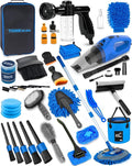 THINKWORK Car Detailing Kit with Foam Gun & Vacuum, 41Pcs Car Cleaning Supplies | Complete Wash Kit, 7600PA Corded Vacuum, Car Wash Mop, 20L Folding Bucket, Detailing Brush Set for Interior & Exterior, Blue