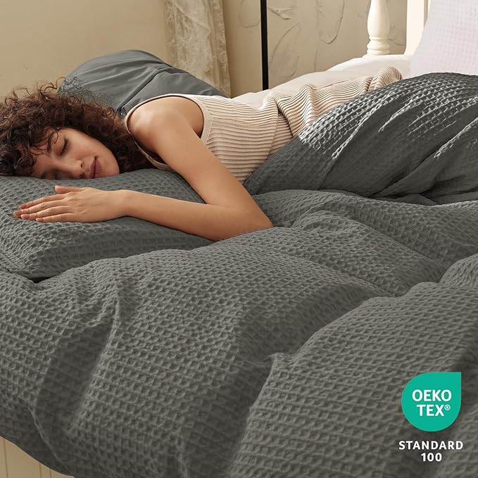 PHF Waffle Weave Duvet Cover Set California King, No Snagging Ultra Soft Luxury Textured Breathable Comforter Cover for All Season 3pcs, Durable Bedding Duvet Set with 2 Pillow Shams, 104"x98", Grey