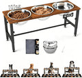 SHAINFUN Adjustable Height Elevated Dog Bowl Stand for Large & Extra Large Dogs – Wooden Raised Dog Bowls with Three 101oz Stainless Steel Bowls & Mat, Stainless Steel Food & Water Station