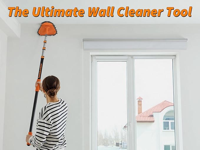 20 Foot High Reach Duster Kit with 4-12 ft Extension Pole for High Ceiling | Dusting & Window Cleaning Kit with Telescopic Pole, Baseboard and Wall Mop, Squeegee, Fan Blade & Cobweb Dusters