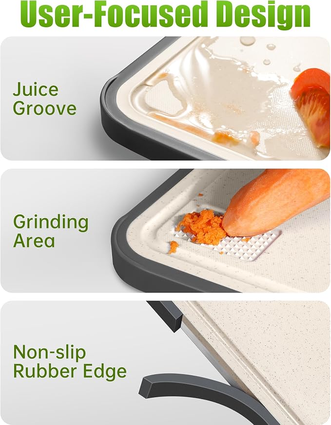 Titanium Cutting Board for Kitchen 16" x 11", 2-in-1 Non-Slip | Titanium/PP Chopping Board For Kitchen – Safe & Odor-Free, with Juice Groove & Spice Grinder, Large Surface, Easy to Clean