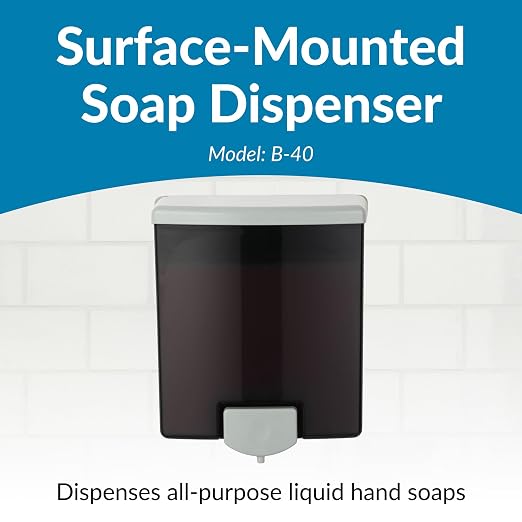 Bobrick Surface-Mounted Soap Dispenser - Manual Wall-Mounted 40 fl oz Capacity Top Fill, ADA Compliant, Vandal-Resistant, Visible Soap Level, All-Purpose Liquid Soap Dispenser for Commercial Bathrooms (Model B-40)