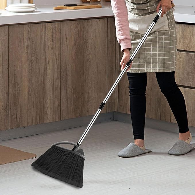8 Pcs Heavy Duty Commercial Broom Bulk 52 Inch Indoor Outdoor Broom with Long Handle Heavy Duty Angle Broom with Four-Section Telescopic Rod for Garden Garage House Kitchen Office Floor