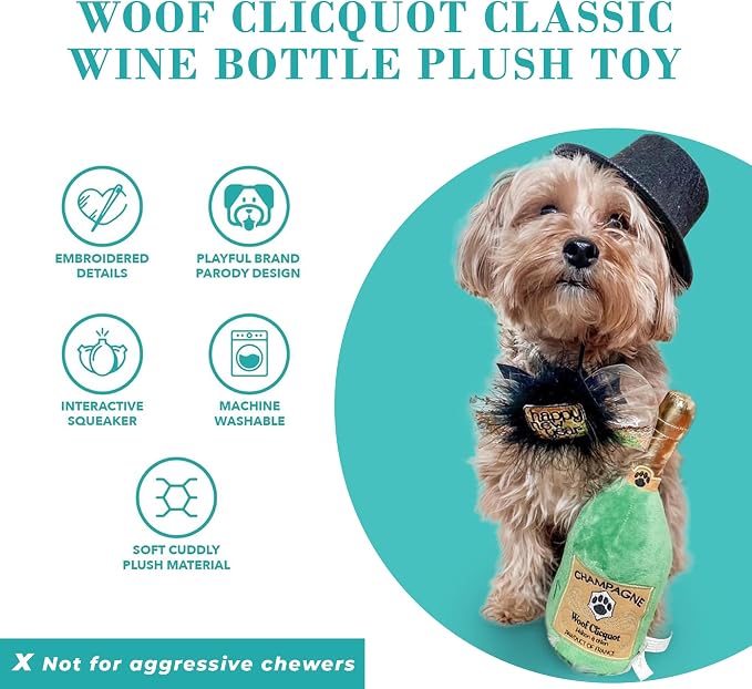 Haute Diggity Dog Woof Clicquot Classic, Plush Designer Dog Toys with Interactive Squeaker, Stimulating Pet Enrichment, Machine-Washable & Safe Materials for All Breeds, One Size