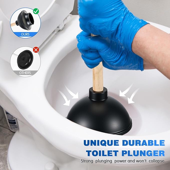Sawysine 20 Pcs Commercial Toilet Plunger and Brush Set 6 Pack 18" Rubber Plunger with Double Thrust Force Suction Cup Handle and 6 Pack 16.54" Toilet Bowl Brush Bulk for Store Restaurant (Wood)