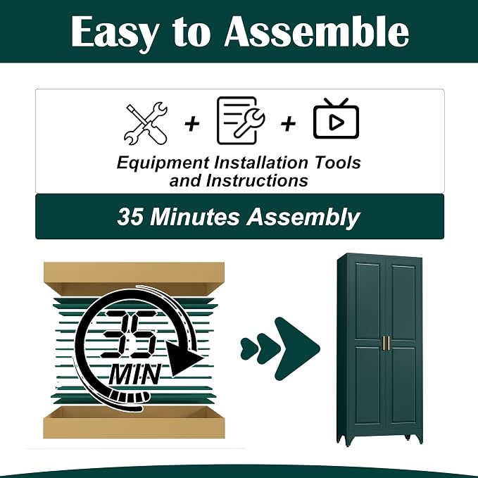 SteeLoong 75”Metal Pantry Storage Cabinet with Doors & 4 Adjustable Shelves | Kitchen Pantry Cabinet,Green Kitchen Cabinet with 2 Gold Handles,Tall Cabinet for Livingroom,Pantry, Bathroom,Kitchen,Garage