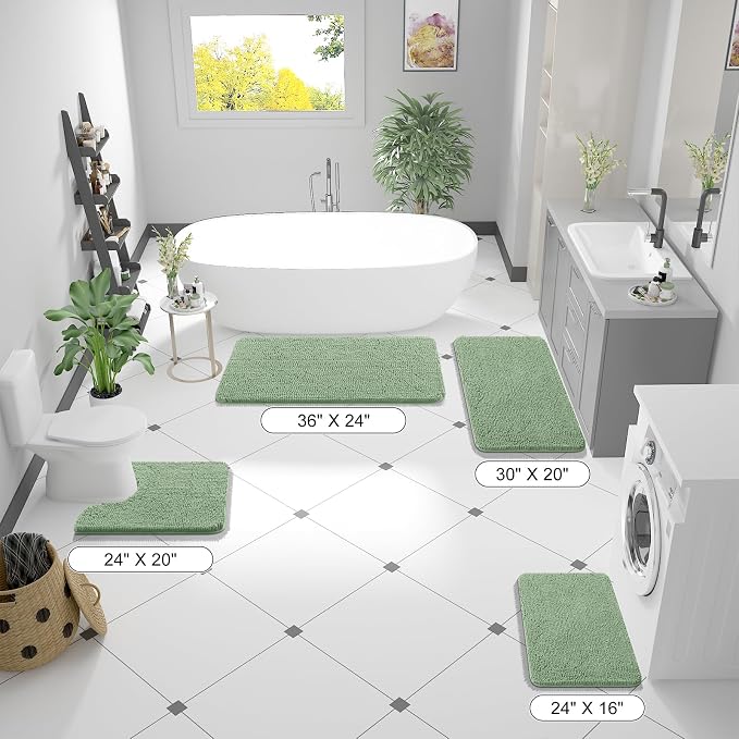 OLANLY Large Bathroom Rugs 40x24, Extra Soft Absorbent Chenille Bath Rugs, Rubber Backing Quick Dry, Machine Washable Bath Mats for Bathroom Floor, Tub and Shower, Home Decor Accessories, Sage Green