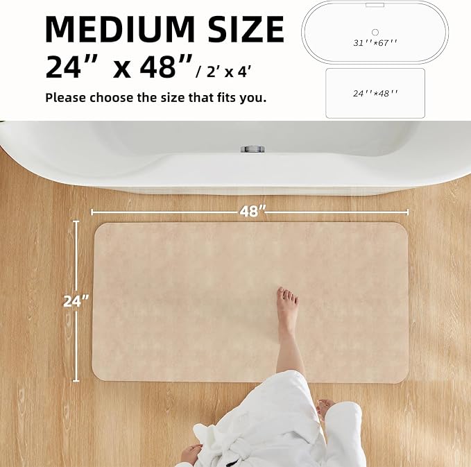 TYUU Bathroom Mat Quick Dry, Bathroom Rugs Non Slip Washable Thin Absorbent Bath Mat Fits Under Door Bathroom Floor Mat Perfect for Bath, Shower, or Sink 24"x48" Beige