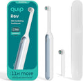 Quip Rev Oscillating Rechargeable Electric Toothbrush with Extra Brush Head - Soft Bristles, Pressure Sensor, 3 Intensities, 30-Day Battery Life, 2-Min Timer, Travel Case, Mirror Mount - Blue Mist