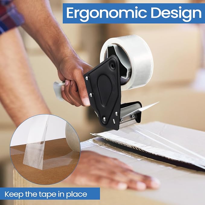 Dunzoom 9 Pack Packing Tape Dispenser Gun with 6 Roll 2 Inch Gun 2.7 Mil Heavy Duty Packaging Tape for Shipping, Moving, Carton and Box Sealing