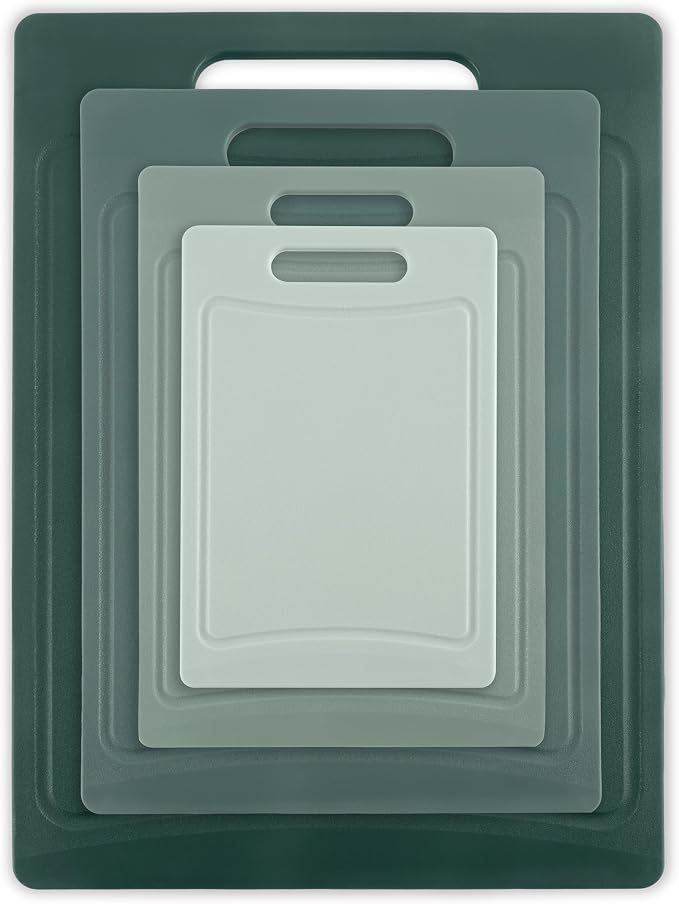 COOK WITH COLOR Non-Slip Cutting Board Set – Kitchen Essentials with Easy Grip Handle for Meat, Veggies, and Fruits, 4 Cutting Boards, Mint