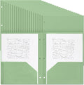 Yeaqee 100 Pcs Plastic Folders with Pockets Bulk 3 Hole Punched 2 Pocket File Folders for 3 Ring Binder Divider Folder for Notebooks, Durable Poly for Office Home (Sage Green)