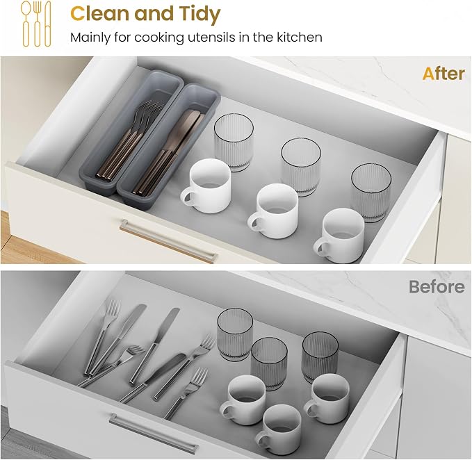 2 Pack Silicone Silverware Drawer Organizer, DIY Free Combination Kitchen Drawer Organizer, Utensil Organizer, Moisture-proof and Heat-resistant up to 200°C, Anti-slip Design (Grey)