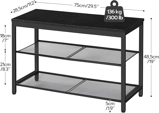 HOOBRO Shoe Bench, 3-Tier Shoe Rack, Industrial Shoe Organizer Storage Bench, 29.5 inches Entry Bench with Mesh Shelves, for Entryway, Living Room, Hallway, Easy Assembly, Black BB75HX01