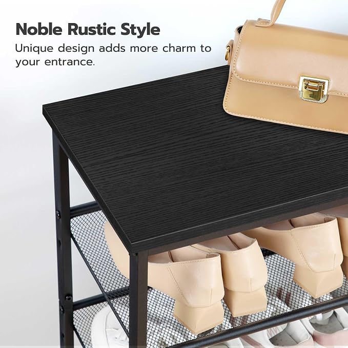HOOBRO Shoe Rack for Entryway, 5-Tier Shoe Organizer with Adjustable Mesh Shelves, 12-16 Pairs of Shoes, Spacious Floor Mount, Metal, Industrial, Shoe Shelf for Closet, Black BB12XJ01