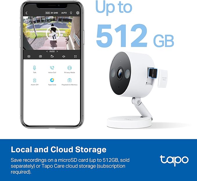 Tapo 2K+ Indoor/Outdoor Wired Security Camera - 2024 PCMag Editors' Choice, Person/Pet/Vehicle Detection, Baby Monitoring, Color Night Vision, Subscription-Free Local Storage or Optional Cloud, C120