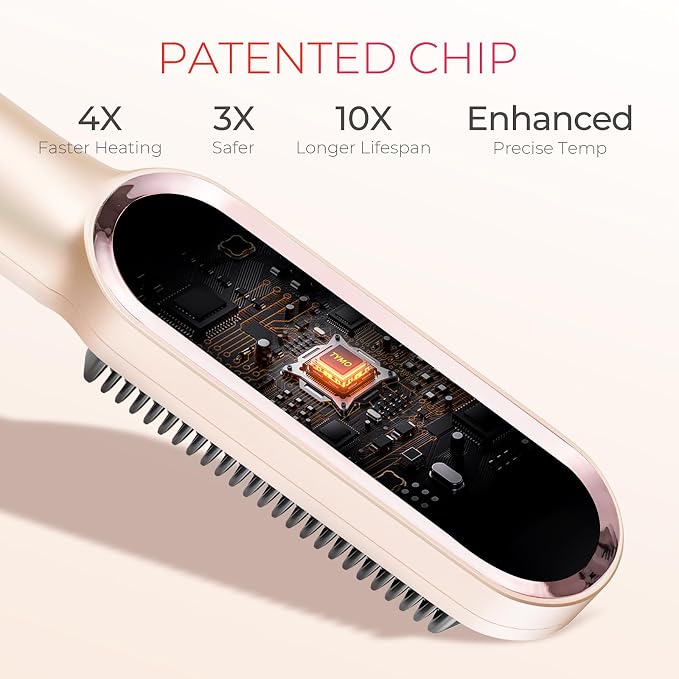 TYMO Ring Hair Straightener Brush – Hair Straightening Iron with Built-in Comb, 20s Fast Heating & 5 Temp Settings & Anti-Scald, Perfect for Professional Salon at Home, Peach