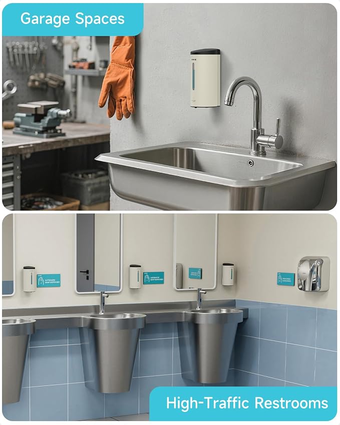 AIKE Automatic Liquid Soap Dispenser,25oz Capacity for Bathroom,Mattewhite | No-Drill and Screw Wall Mount Install Design for Space-Saving,4*AA batteries(Not Included) Ensure Long Standby,Model AK1205E