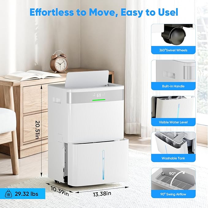 HUMILABS 82 Pints Dehumidifier for Home, 5000 Sq. Ft Dehumidifier for Basement with Drain Hose, Front LED Screen and 1.37 Gal Water Tank, Three Modes, Auto Defrost and 24HR Timer