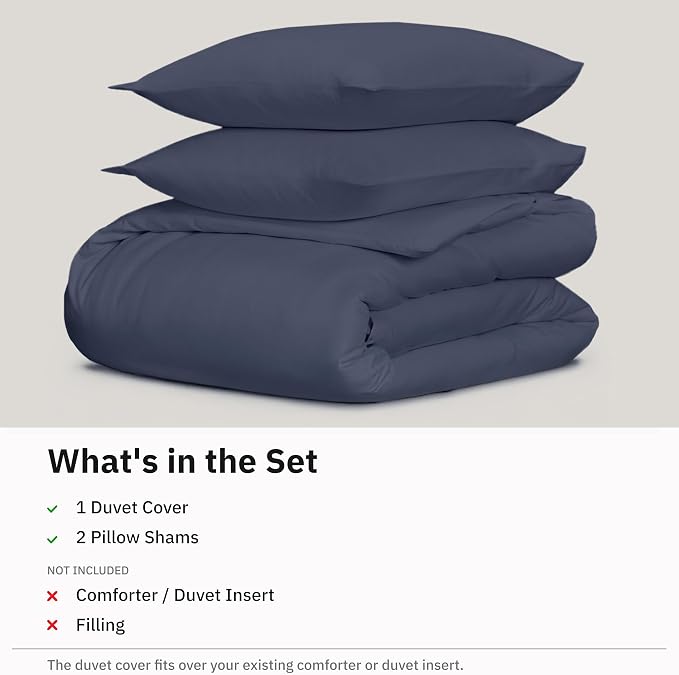 California Design Den 3 Pc King Duvet Cover Set - Winner Good Housekeeping Best Bedding Awards 2025, 400 Thread Count Sateen, 100% Cotton Duvet Cover, Button Closure, Corner Ties - Indigo Dusty Blue
