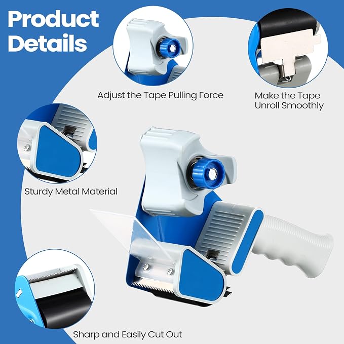 Dunzoom 6 Pack Heavy Duty Packing Tape Dispenser Gun with 6 Rolls 2 Inch 2.7 Mil Thick Handheld Tape Gun for Moving, Shipping, Sealing Boxes and Packaging