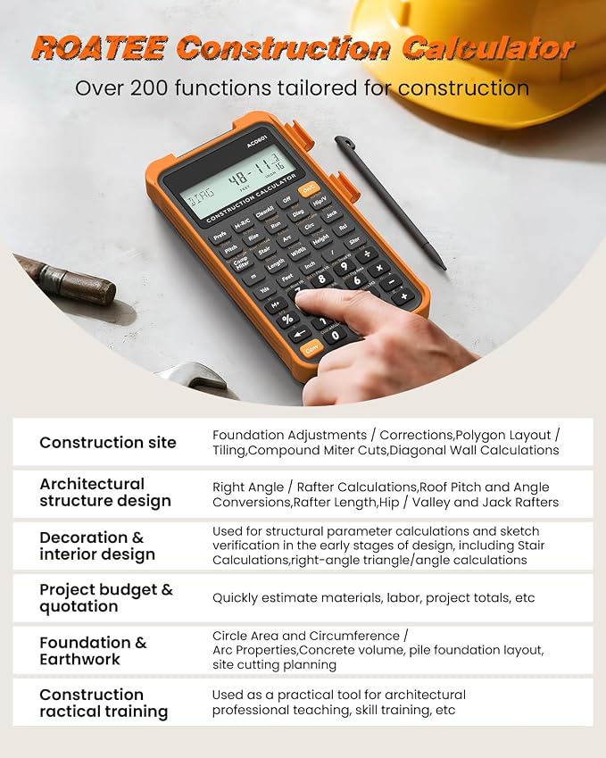 Construction Calculator with Writing Tablet Industrial & Scientific ROATEE Engineering Calculator for Contractor, Concrete Pocket Feet-inch-Fraction Calculators for Carpenter, Framer, Remodeler