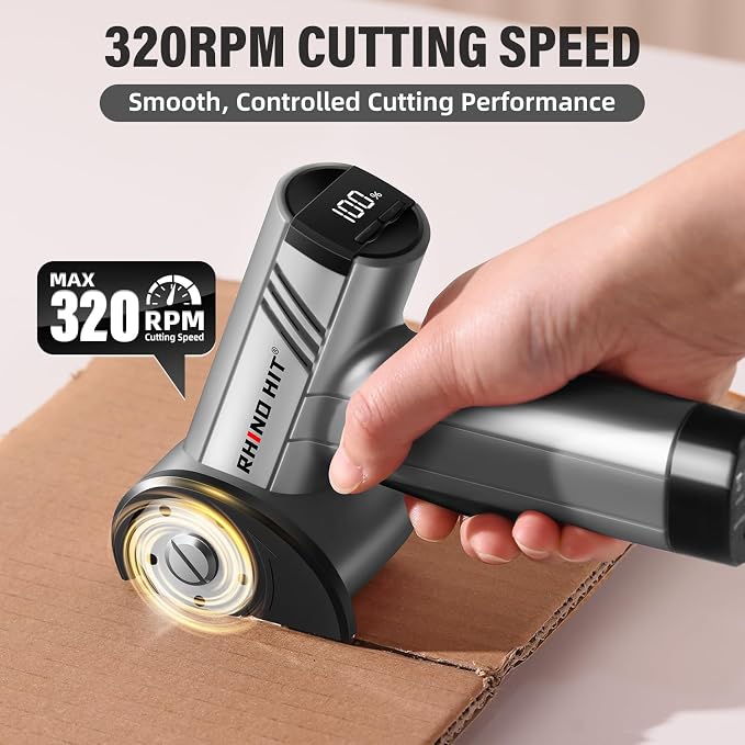 Cordless Electric Scissors, Rechargeable Rotary Cardboard Cutter with LED Light & Safety Lock, 4-Speed Adjustable, 3 Blades for Fabric, Carpet, Leather & Carton, with Storage Case(silver)